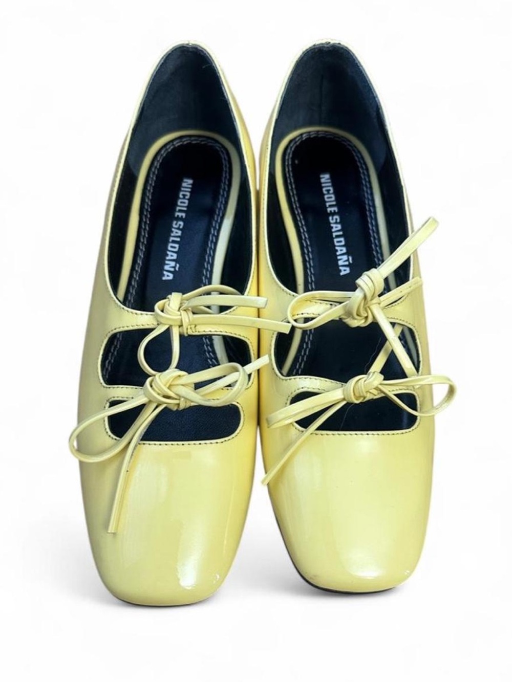 Nicole Saldana Isabel patent leather square toe ballet heels